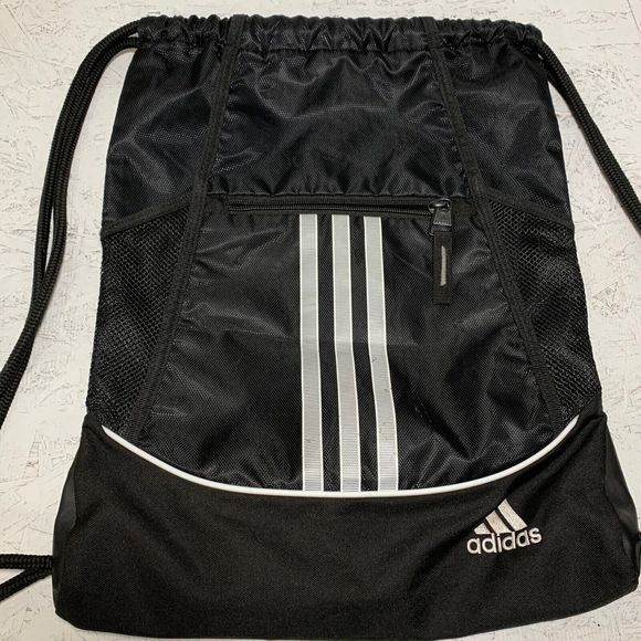 Adidas Black White Drawstring Backpack Gym Bag Yoga Sports Athletic - Picture 1 of 7